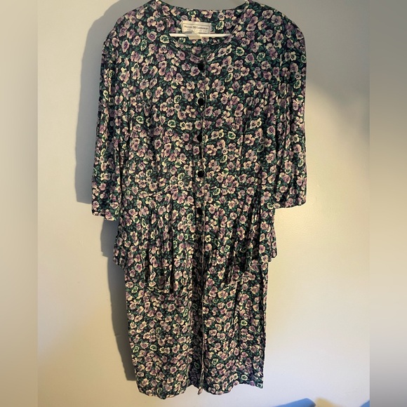 Vintage Maggie Lawerence floral with peplum dress 16 - Picture 1 of 3